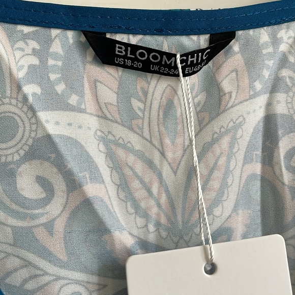 New with tags BloomChic dress, size 18-20 teal blue with mauve and aqua accents - Picture 3 of 10